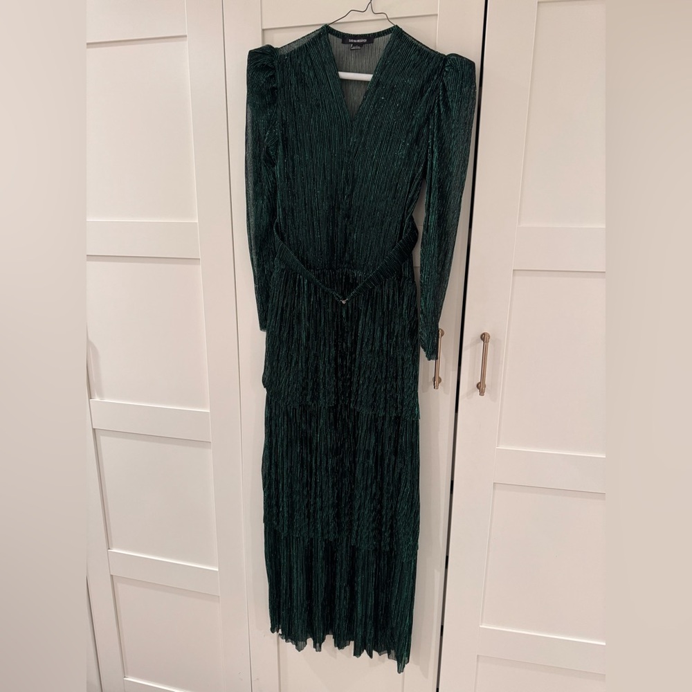 Sabina Musayev Emerald Green Metallic Threaded Dress